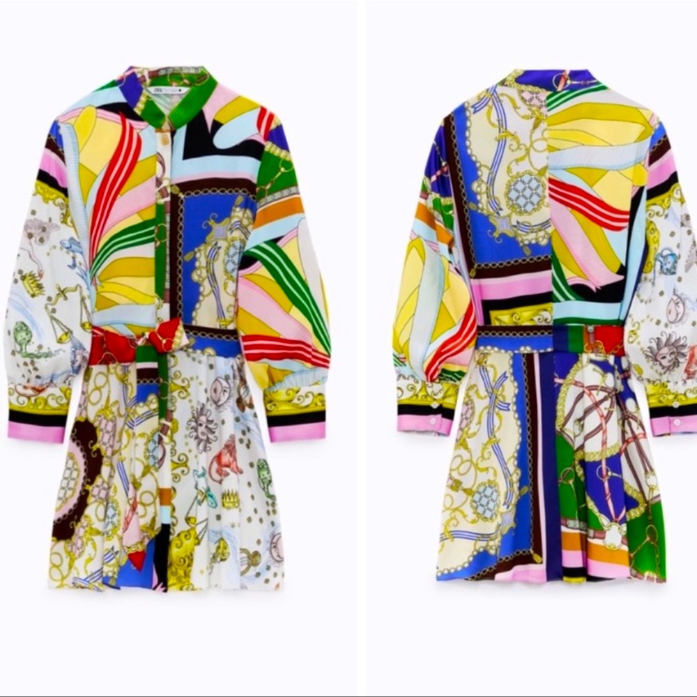 Zara astrology / astrological print button down dress NWT